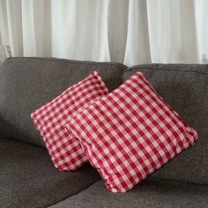 2 red palaka throw pillows
